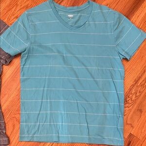 Old Navy Teal V-Neck Short Sleeve Stripe Tee